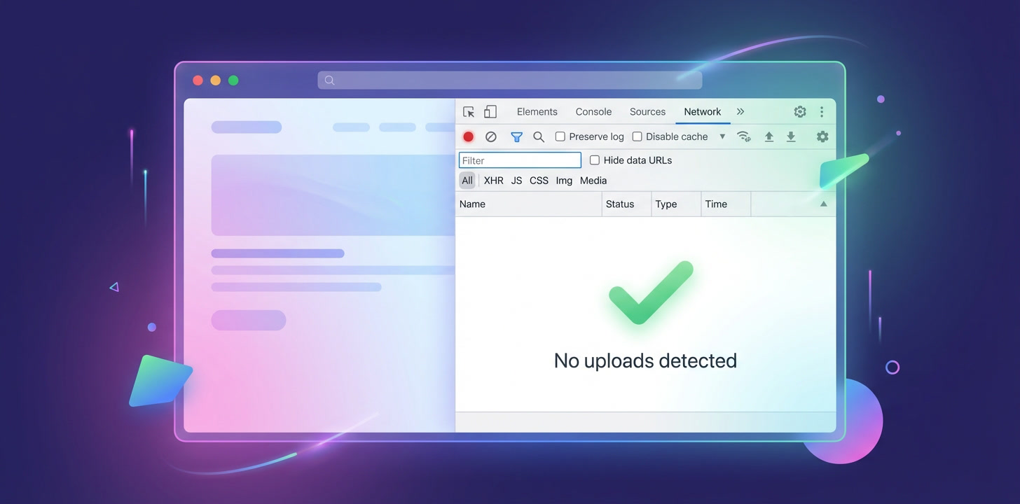 Інструменты распрацоўшчыка браўзера без запытаў на загрузку — укладка Network з пацвярджэннем 'Загрузак не выяўлена'