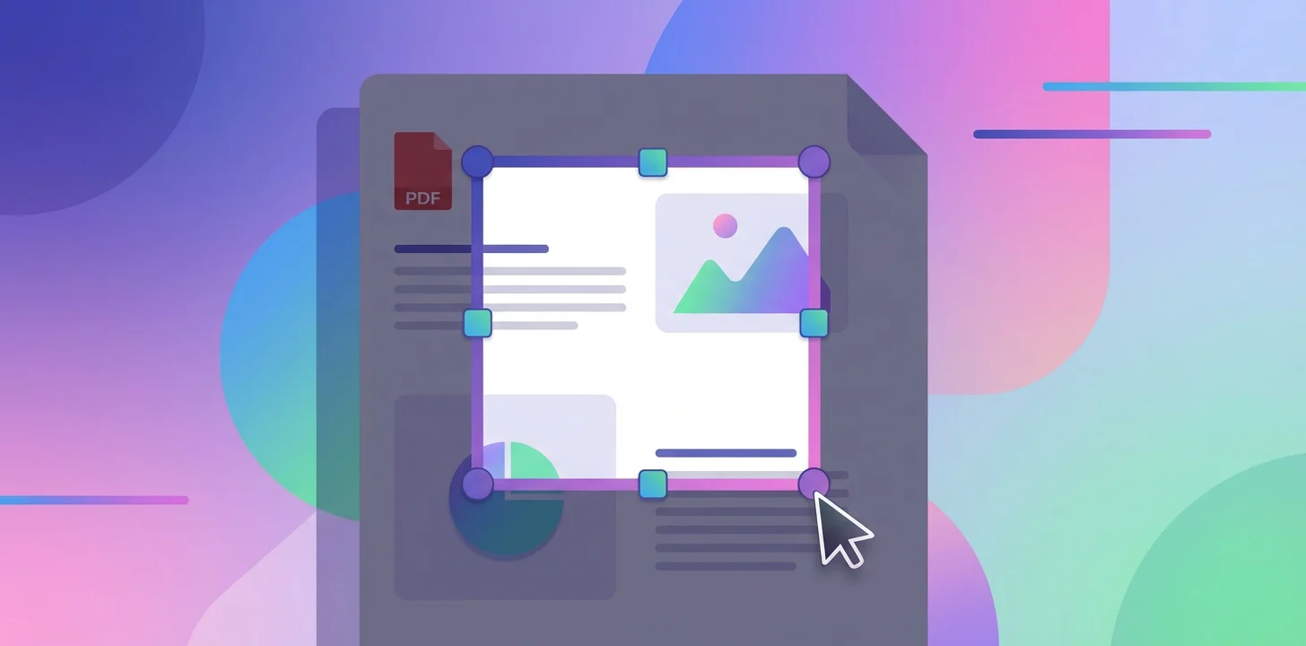 PDFページの保持する領域を選択するドラッグ可能なハンドル付き切り抜きツール